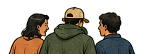 Three people standing together, seen from behind